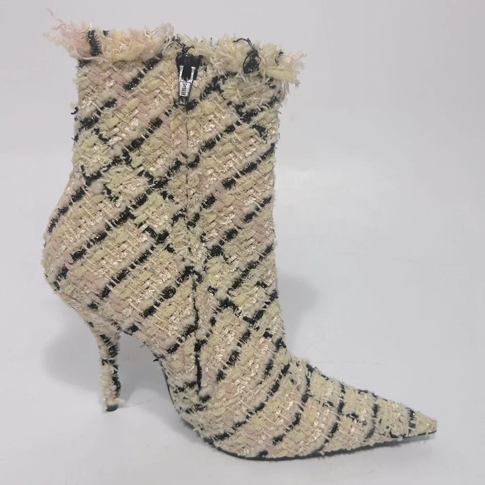 Balenciaga Tweed Ankle Boots Size EU37.5 Cream/Black - Picture 3 of 12